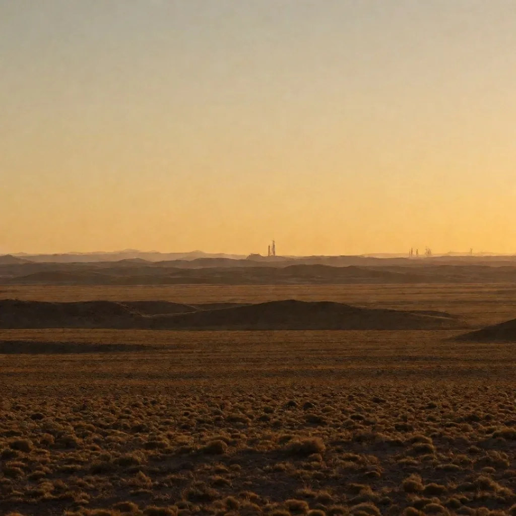 Paisaje de la estepa patagónica cerca de Neuquén al atardecer