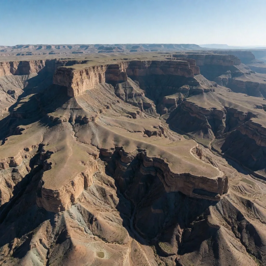 Aerial view of Patagonian desert landscape near Vaca Muerta