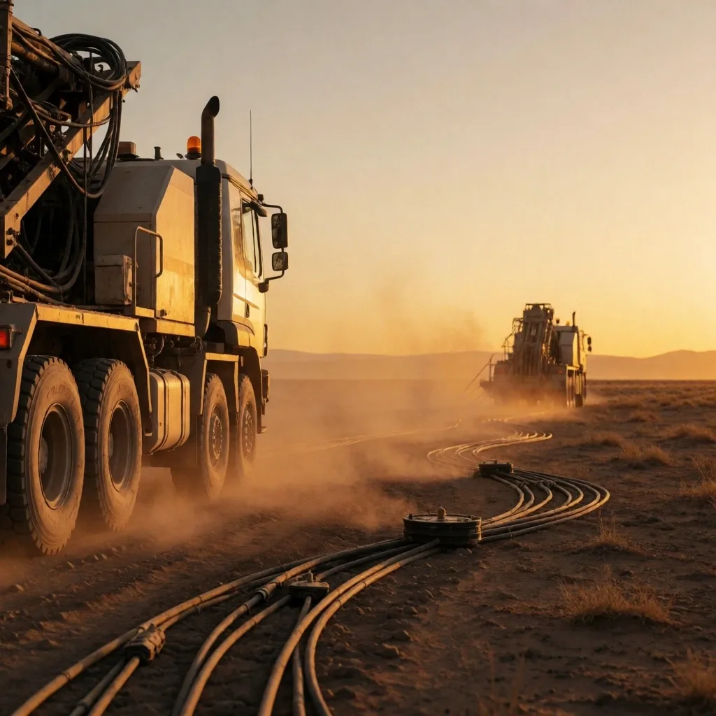 Seismic survey operations in the Patagonian desert