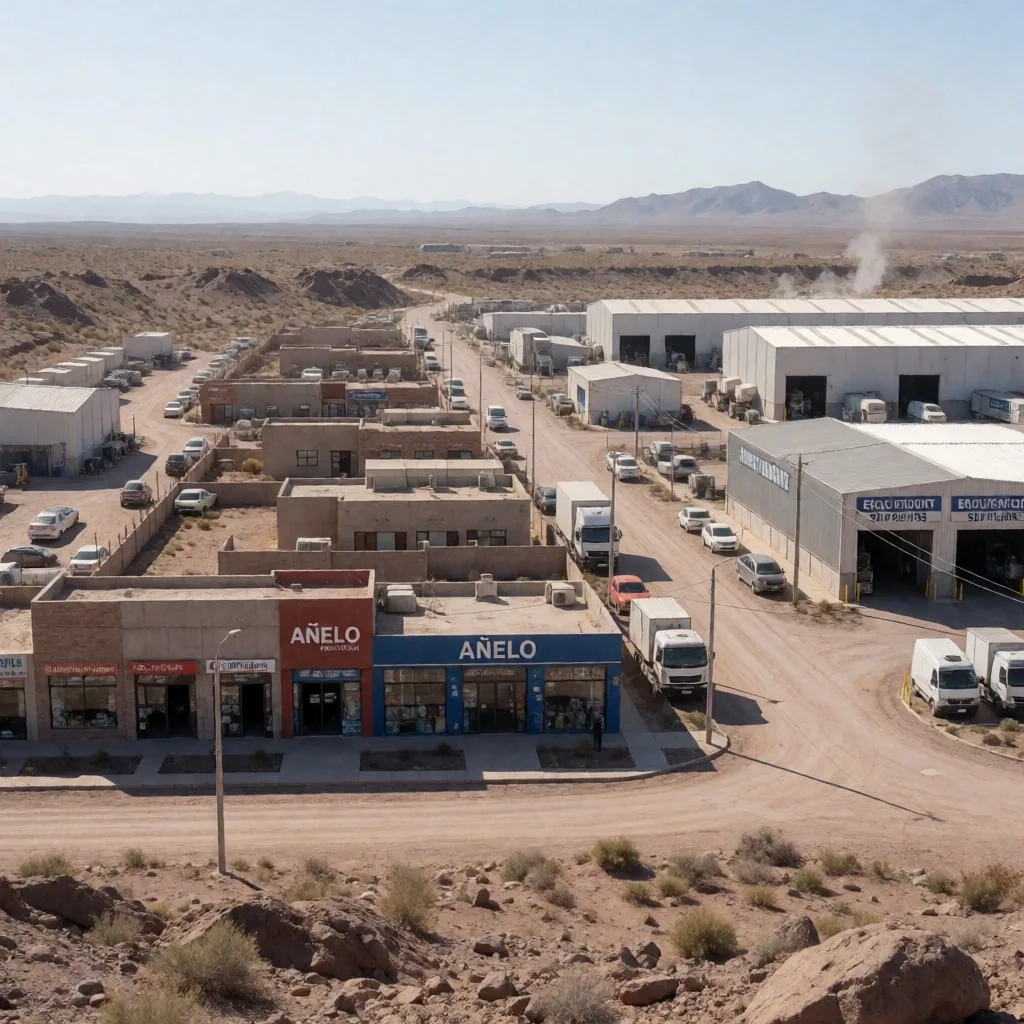 Pueblo patagónico con infraestructura de servicios petroleros cerca de Neuquén