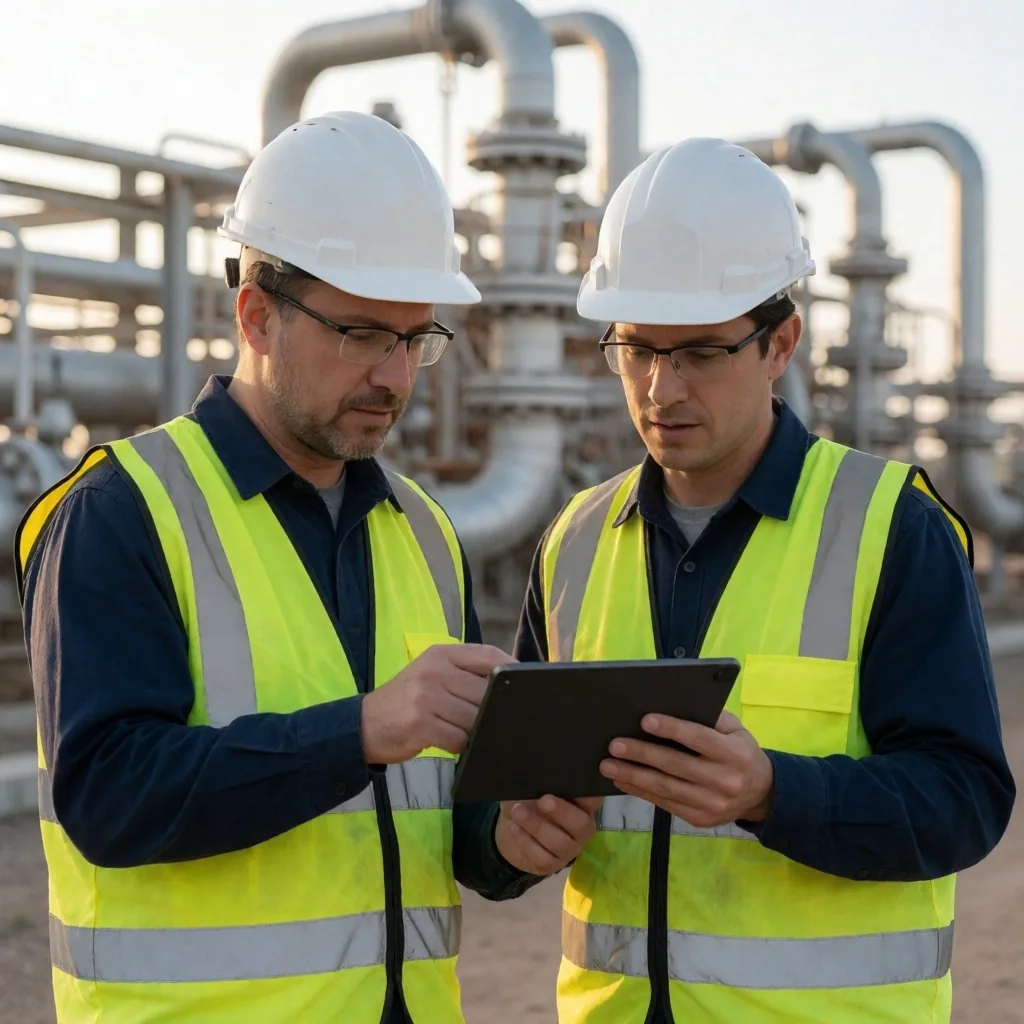 Técnicos e ingenieros en instalación de procesamiento de gas