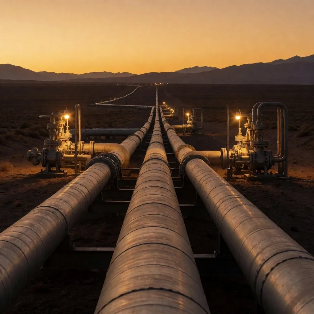 Infraestructura de gasoducto en la estepa patagónica